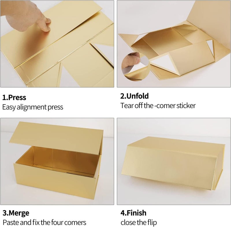 ROSTELACK Gold Gift Boxes 10"x6"x3" with Magnetic Closure Lid Gift Boxes for Presents,Bridesmaid Gifts Box,Cute Box,Luxury for Gift Packaging, Magnetic Gift Box for Wrapping Gifts (Gold/5PCS) - Image 3